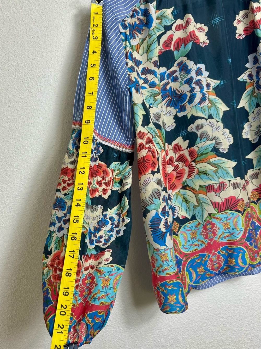 Johnny Was Workshop Mixed Media Floral Silk Boho Blouse Top S - Picture 8 of 8